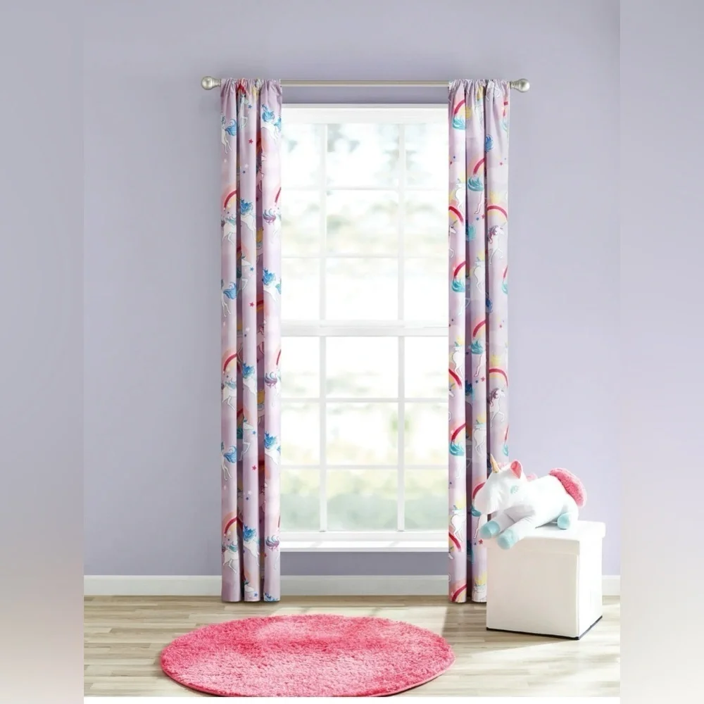 Unicorn and Rainbow Curtain Panels 2 pc Set 84x30 Room Darkening